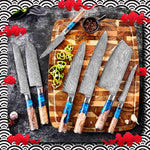 Couteaux de Cuisine Japonais avec Manche en Bois et Résine Turquoise - MATSUYO™