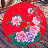 Ombrelle Japonaise Rouge à fleurs Roses - SUNRISE™